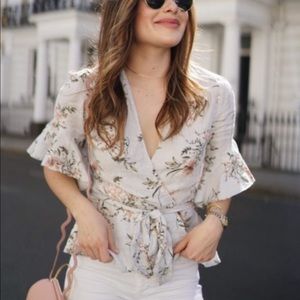 Zara Floral Linen Wrap Top